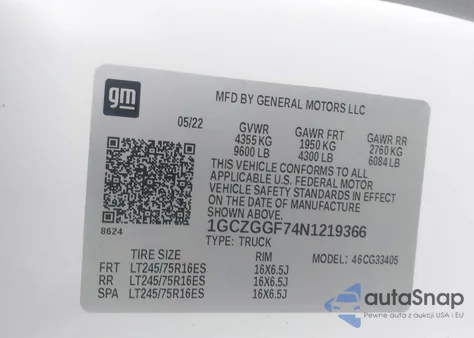 2022 Chevrolet Express Cargo Rwd 3500 Regular Wheelbase Wt from USA, damaged, VIN 1GCZGGF74N1219366